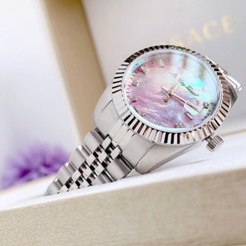Womens Tissot Mathey 30mm Pink Accent Dial Silver Bracelet Watch - Picture 6 of 6